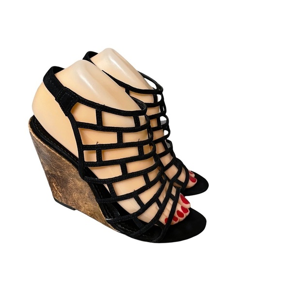 Jean-Michel Cazabat Black Cage Slingback Wedge Sandals Size 38 US 8 - Picture 3 of 11